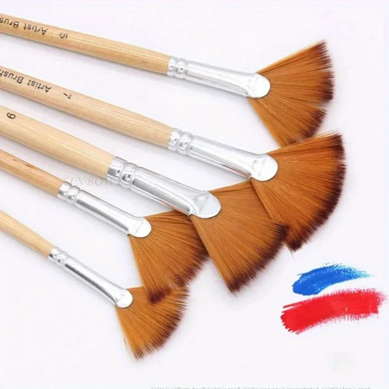5pcs Different Fan Shape Gouache Painting Pens, Nylon Hair Paint Brushes, Drawing Art Supplies Christmas Halloween Thanksgiving