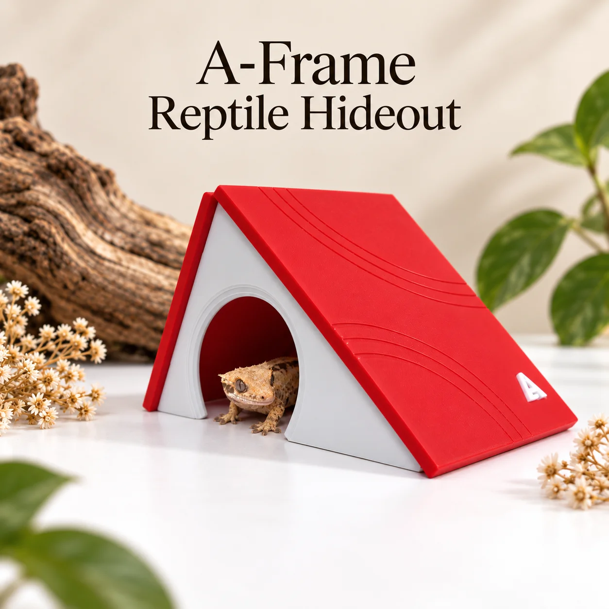 A-Frame Reptile Hideout, Modular PETG Gecko Cave with Geometric Design, Rounded Entrance for Gecko,  Lizards and Reptile Pets
