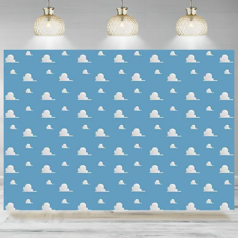 Boy Story Themed Birthday Party Photography Backdrop Blue Sky White Clouds Baby Shower Photo Background Kids Hero Photo Banner