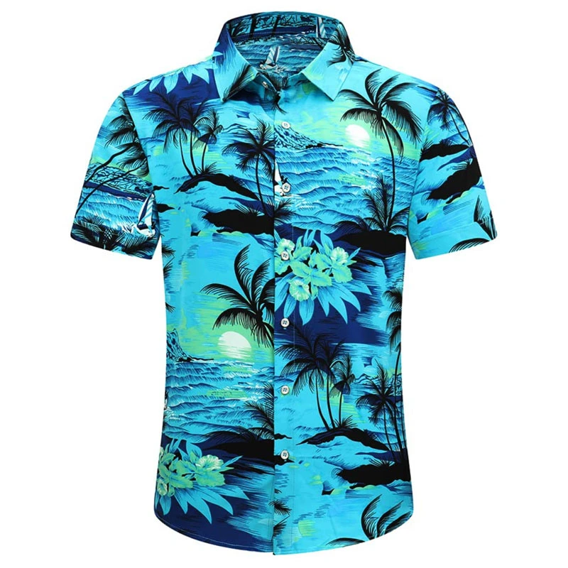 

Men's shirt 2024 new style printed lapel short-sleeved Hawaiian vacation summer casual breathable street outdoor work daily