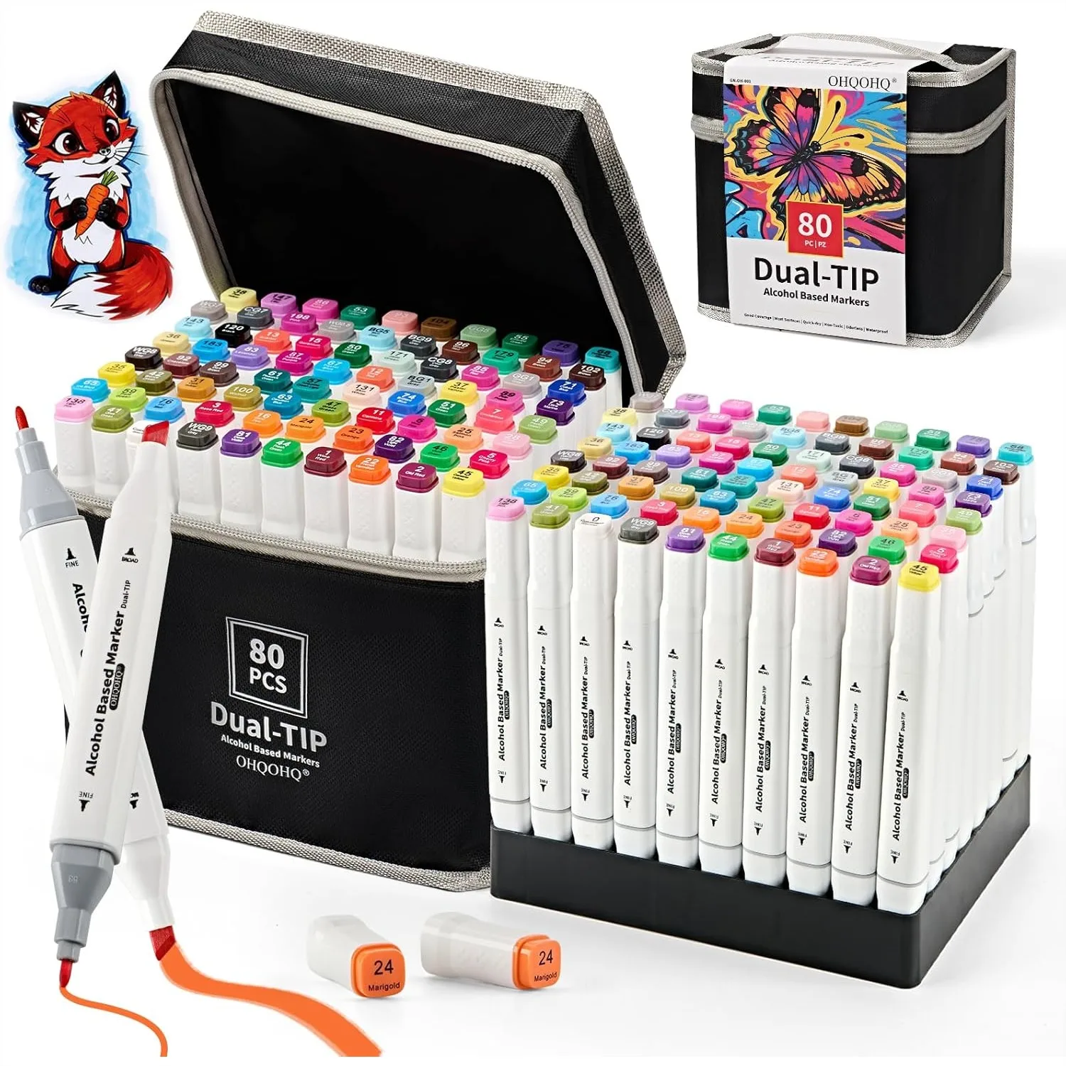 

80 Colors Alcohol Markers Set, Dual Tip Art Markers with Chisel & Fine Tip for Adult Coloring, Sketching, Drawing & Illustration