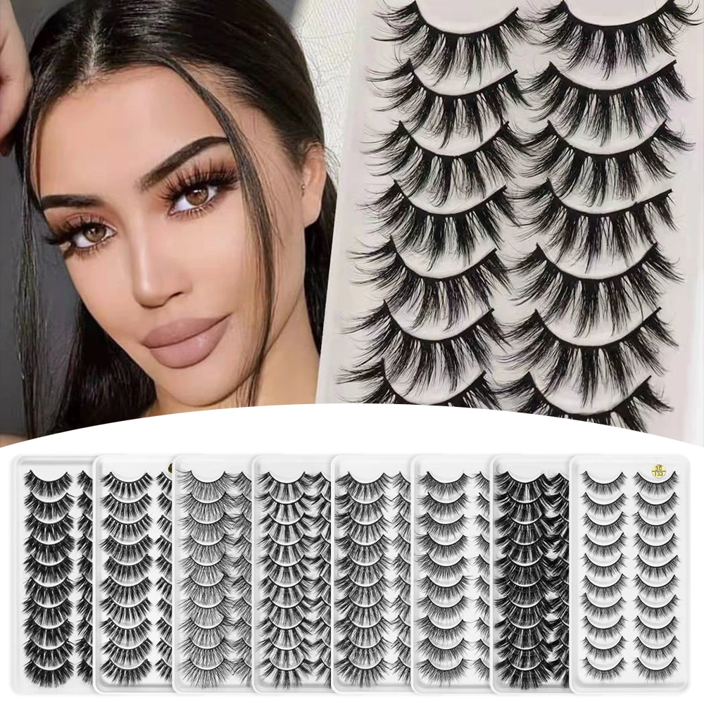 10 Pairs 3D Soft Mink Hair False Eyelashes Crisscross Thick Long Makeup Eyelashes Wispy Fluffy Multilayered Effect