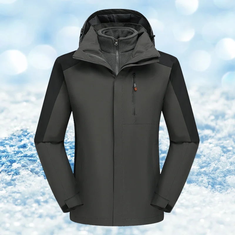 

Мужская водонепроницаемая ветрозащитная куртка с капюшоном, мягкая, повседневная, свободного кроя, большого размера, зимняя верхняя одежда, 2-в-1, со съемной внутренней подкладкой