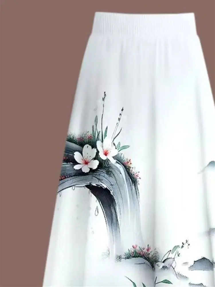 

Новая летняя женская юбка миди с цветочным принтом, завышенной талией, длиной до колена, стройнящая, скрывающая недостатки фигуры, модная, А-силуэта