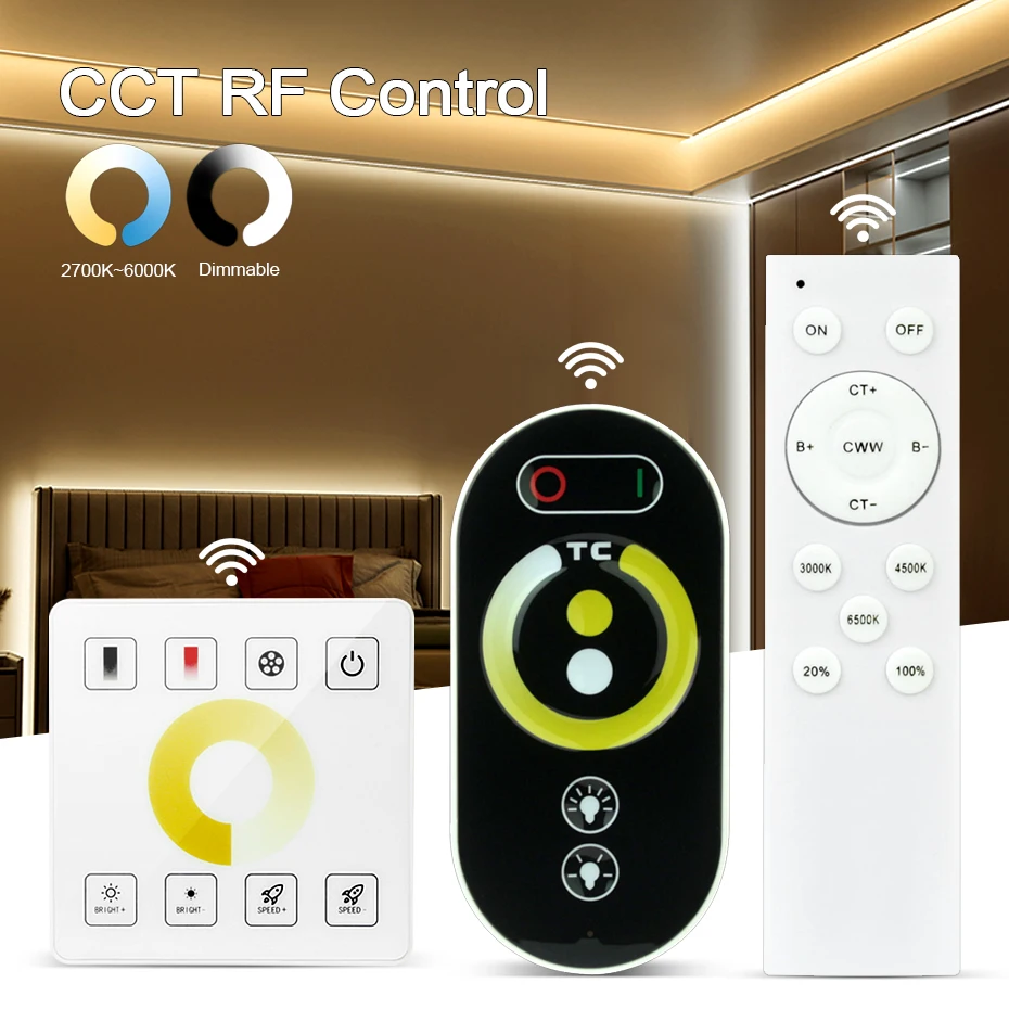 CCT RF Controller Touch Remote Control CCT COB Strip Dimmer for 12V/24V CCT WW/CW Single Color Led Strip Light