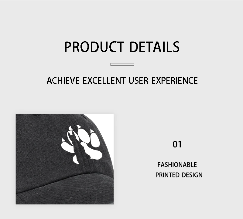Wolf Paw Print Washed Baseball Cap, verstellbarer Unisex-Vintage-Sonnenhut für den Außenbereich – Detail 8