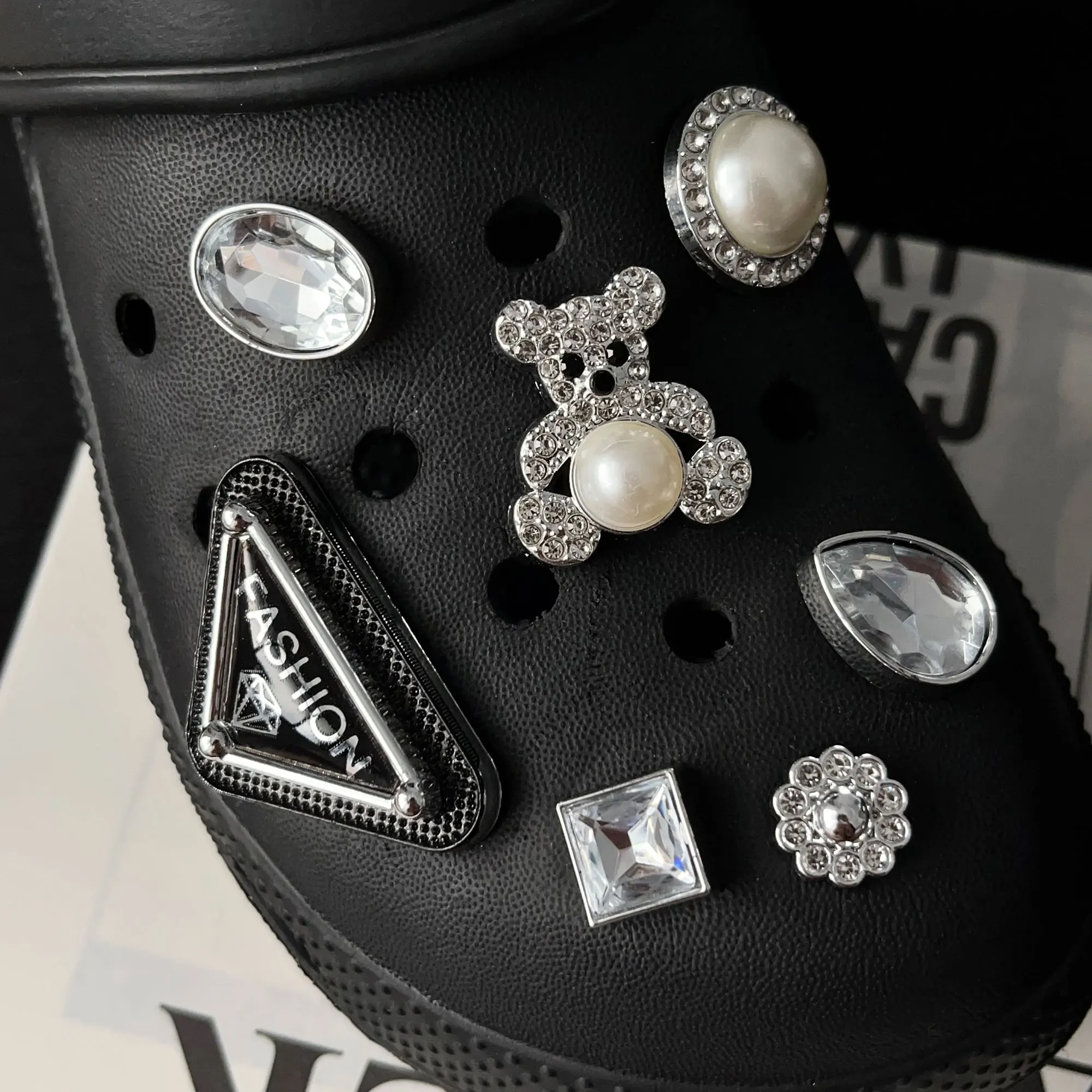 Shining Bear Pearl Strass Chain Set Schoenbedels voor Crocs Tuin Sandalen Slipper Accessoires Klompen Pins Decoratie Meisje Cadeau