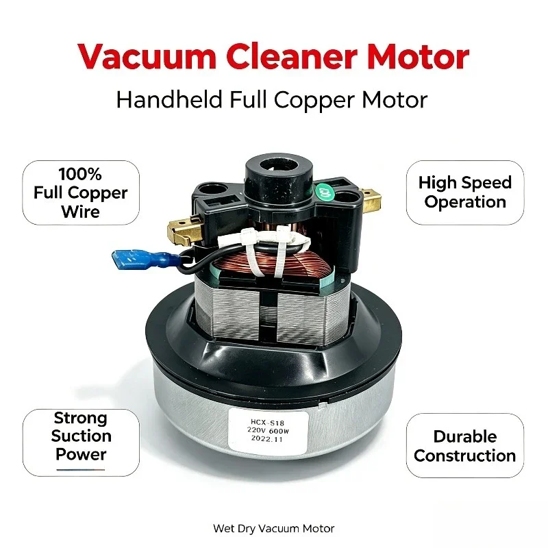 1000W All Copper Vacuum Cleaner Motor, Low Noise Powerful Suction Handheld Replacement Motor for Household Wet & Dry Vacuum
