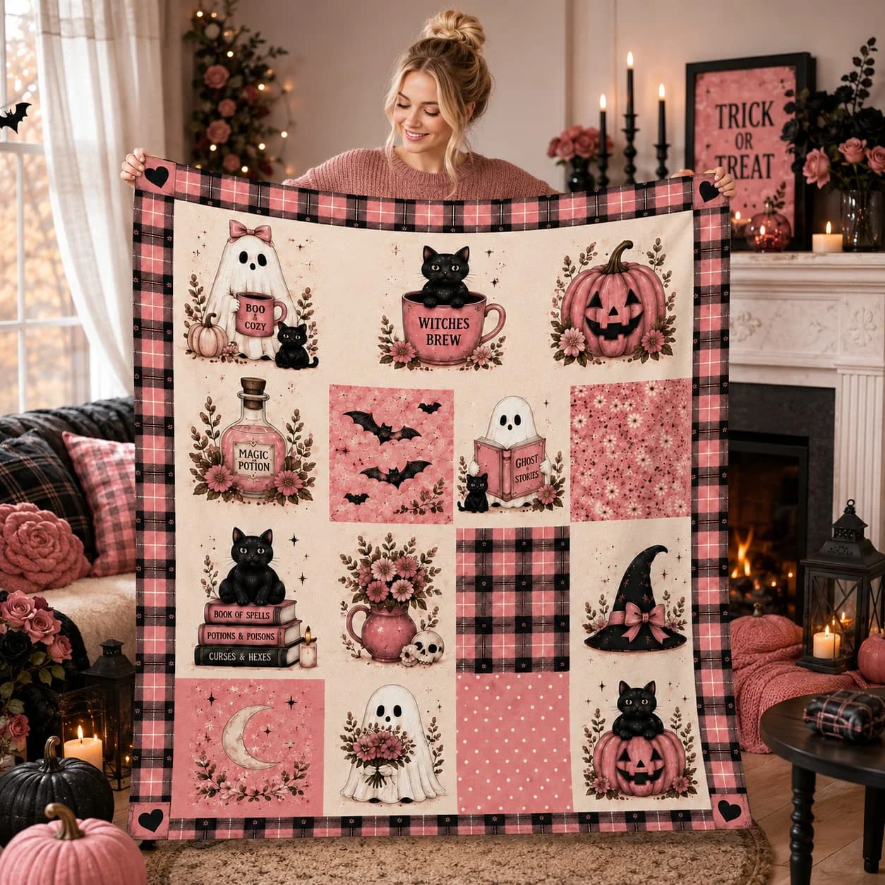 Halloween Quilt Blanket, Ghost Blanket Pumpkin Throw, Cozy Fall Blanket, Spooky Season Decor, Fall Farmhouse Bedding, Halloween Gift