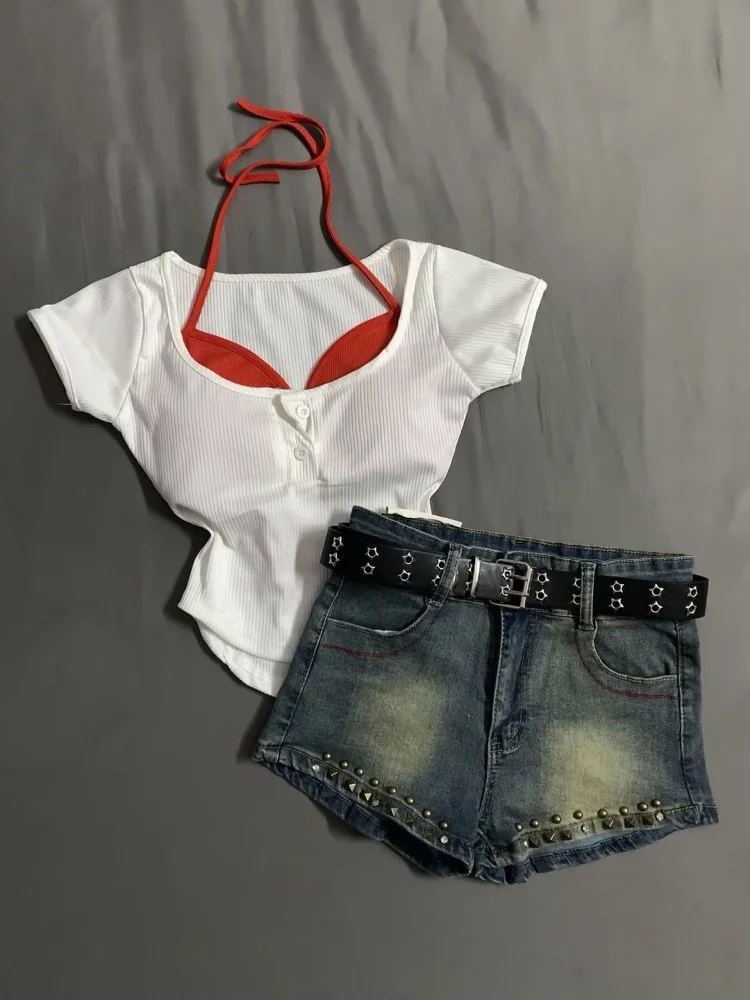 솔트 앤 스위트 투피스 세트 네 행잉 스트랩 베스트 또는 스웨 커버업 브이넥 레이지 바캉스 슬리밍 퓨어 디자이어 슬레