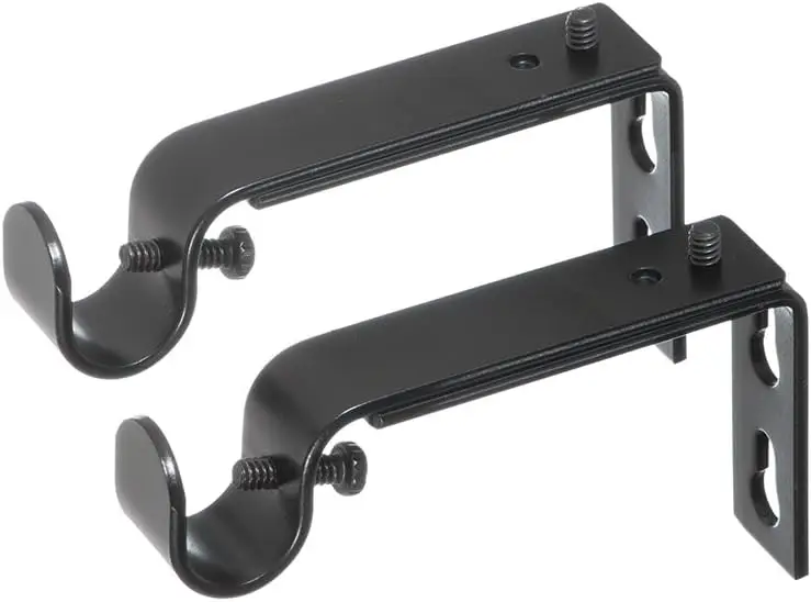 

Adjustable Curtain Rod Brackets for 1/2 or 5/8 Inch Rods, Set of 2, Black, Heavy Duty Iron with Mounting Hardware