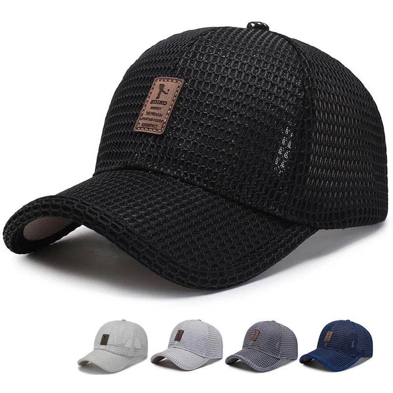Men's Summer Baseball Cap Women Solid Snapback Label Stick Sunhat Outdoor Breathable Hip Hop Baseball Hats Casquette Hiking Hat