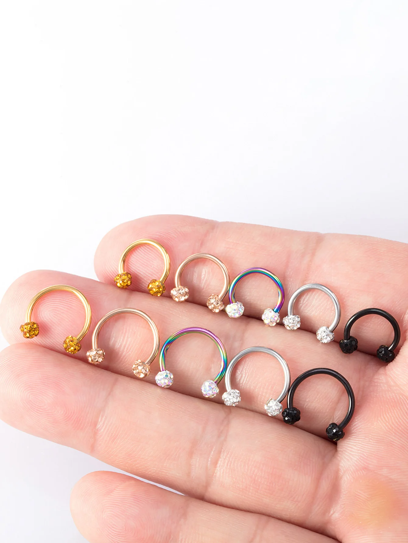 1pc Full Dirll Ball Nose Septum Cartilage Helix Eyebrow Lip Labret Horseshoe Ring Piercing Jewelry