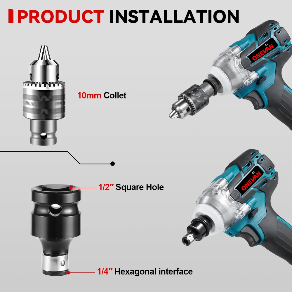 ONEVAN Elektrischer Schlagschrauber Hexs Sockel Adapter Kit 1/2" Bohrfutter Antriebssatz für Elektroschrauber Schraubendreher Standardsteckdose – Detail 15