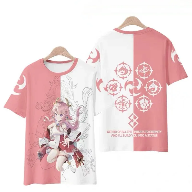 

Yae Miko-Women's Genshin Impact 3D Anime Game T-shirts, Streetwear casual, Camiseta extragrande, Y2K Tops, Feminino Menina Tees,