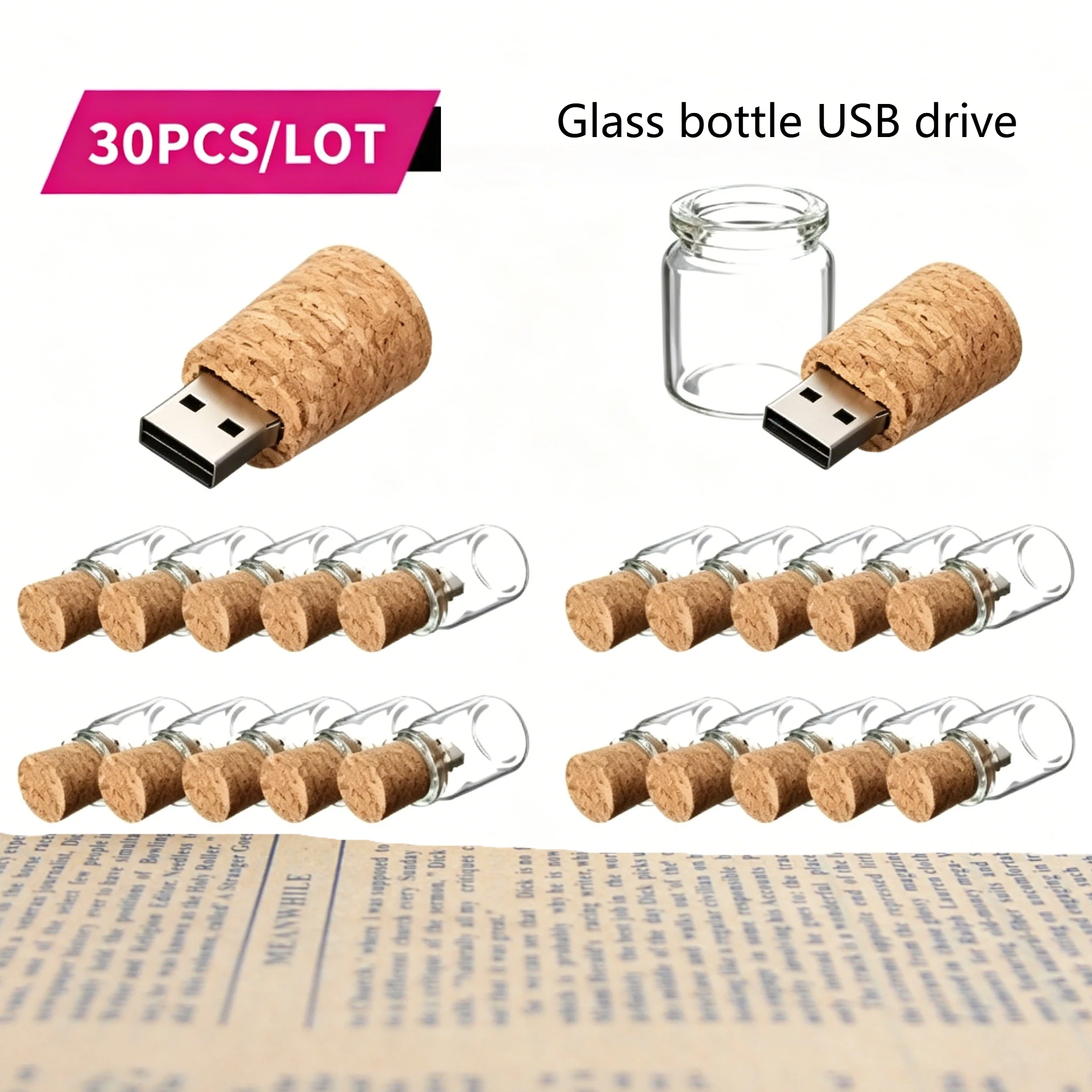 30PCS/LOT Glass Bottle USB 2.0 Flash Drive Free Custom LOGO Pen Drives Wedding Photography Gifts Memory Stick 64GB/32GB/16GB/8GB