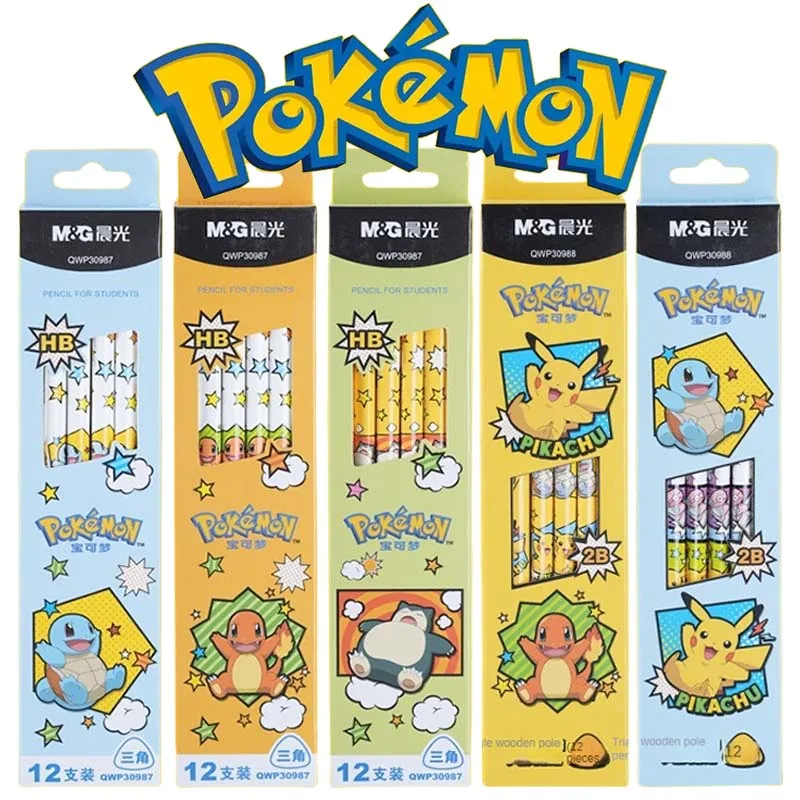 Nova Série de Desenhos Animados Pokémon: Lápis de Madeira Triangular Pikachu para Escrita e Desenho HB/2B com Borracha - Material de Papelaria