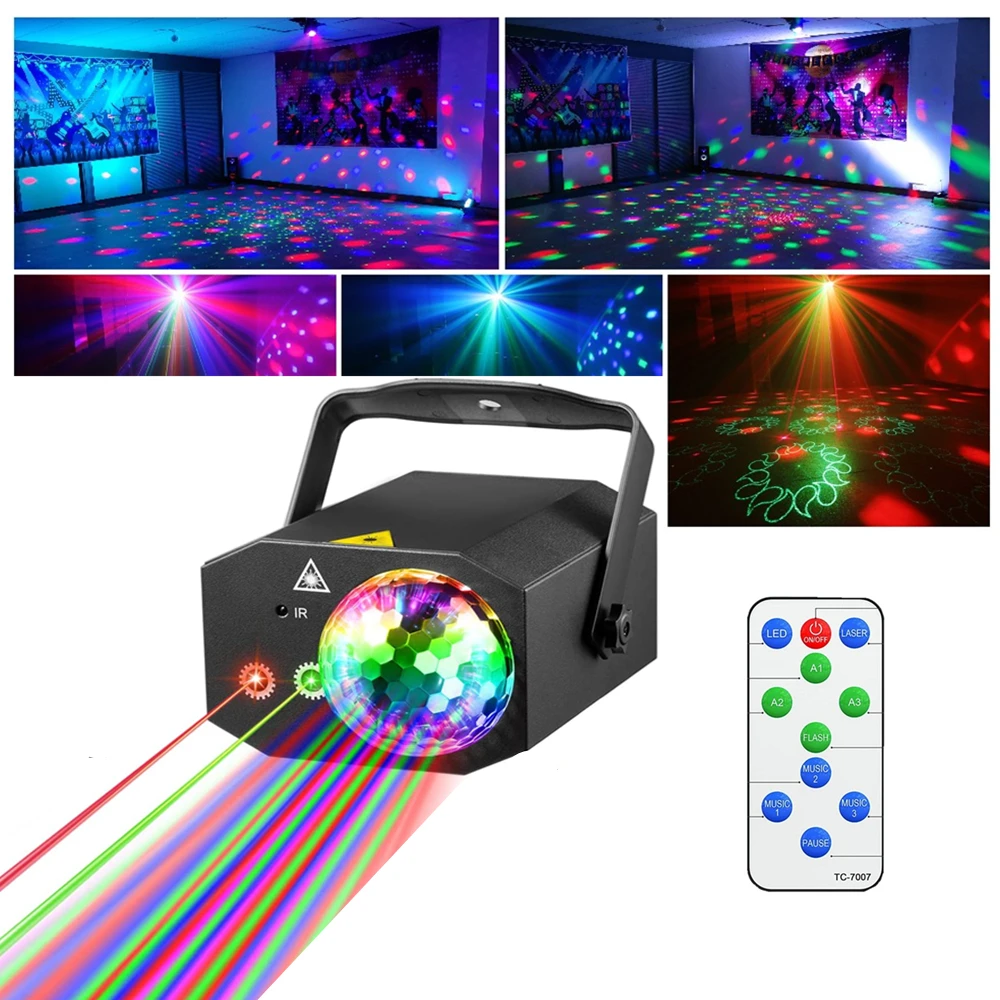 

Светильник для вечеринки Dj Disco Ball с лазерной проекцией и звуковой активацией, красочным мигающим сценическим освещением, подходит для вечеринки, танца в помещении, дня рождения, карнавала, караоке, Рождества, свадьбы, клуб выступлений