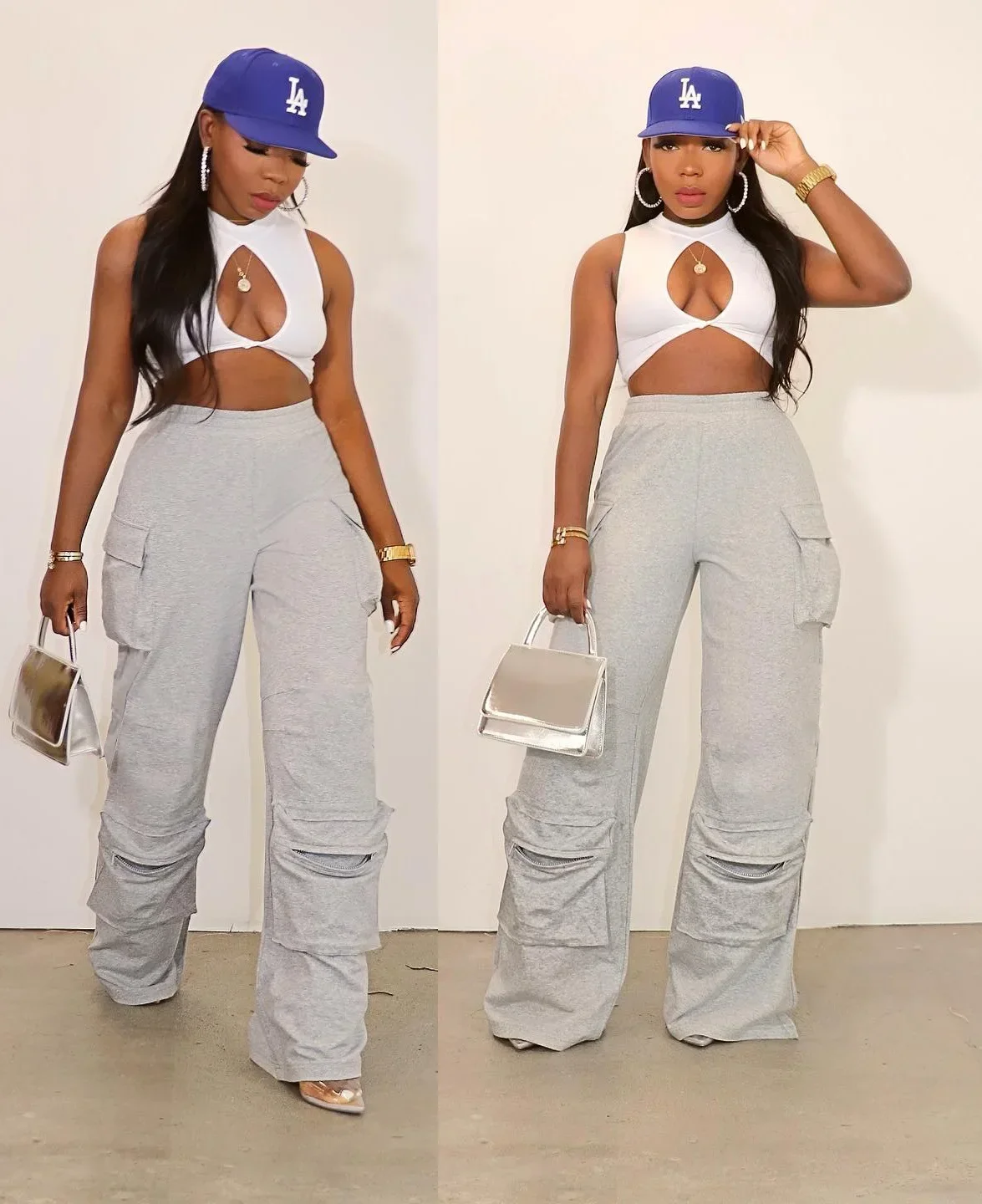 

Active Women High Waist Straight Sporty Wide Leg Pants Fall Mult Pockets Cargo Sweatpants Streetwear Classic Trousers