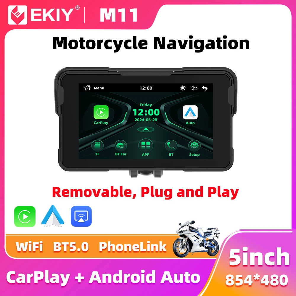 EKIY 5 بوصة اللاسلكية CarPlay Moto Android Auto المحمولة الرقمية للدراجات النارية لوحة القيادة GPS دراجة نارية الملاحة شاشة عرض