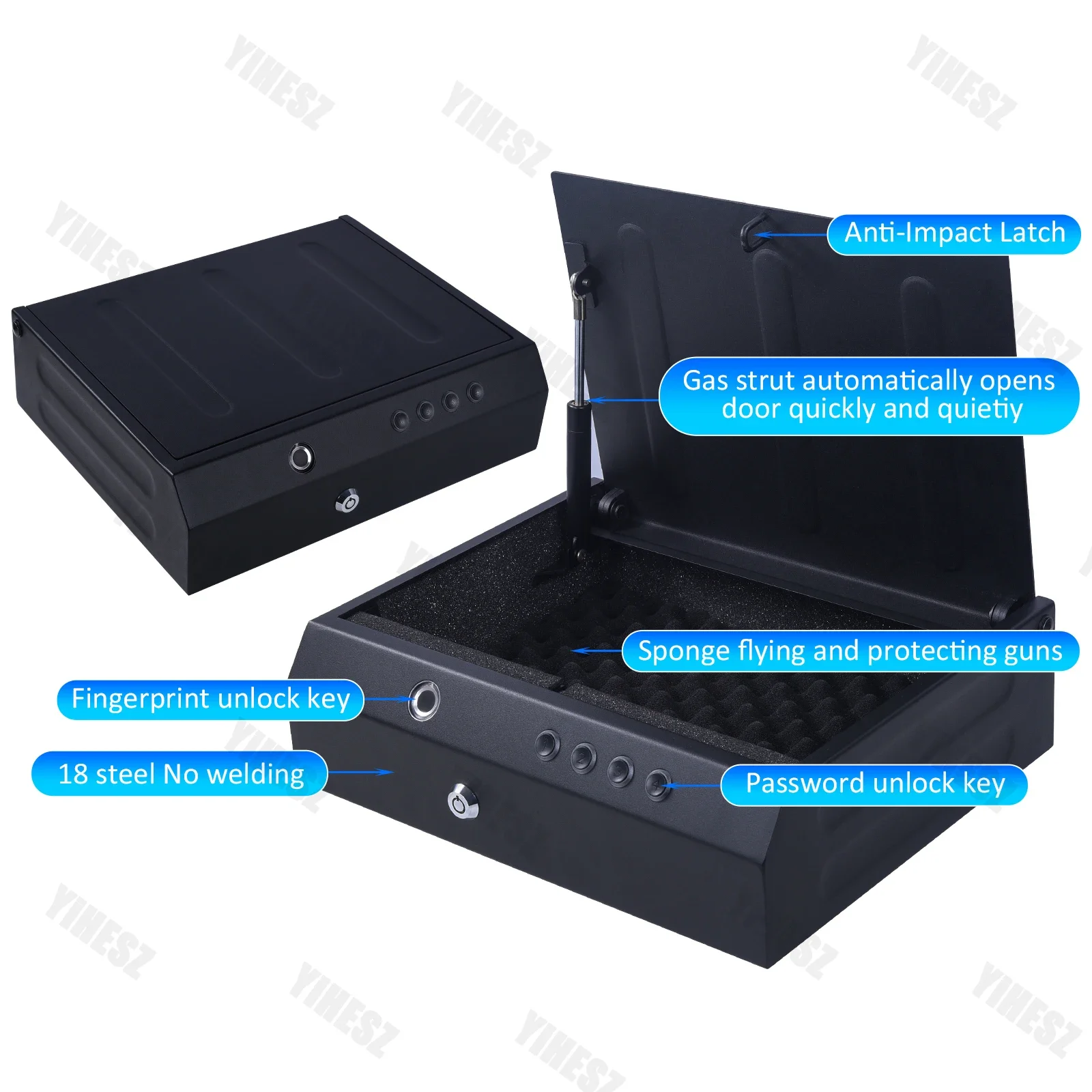 Safe Deposit Box for Weapon, Biometric Fingerprint, Senha Key, Desbloquear, Solid Steel, Pistol Safe, Cofre