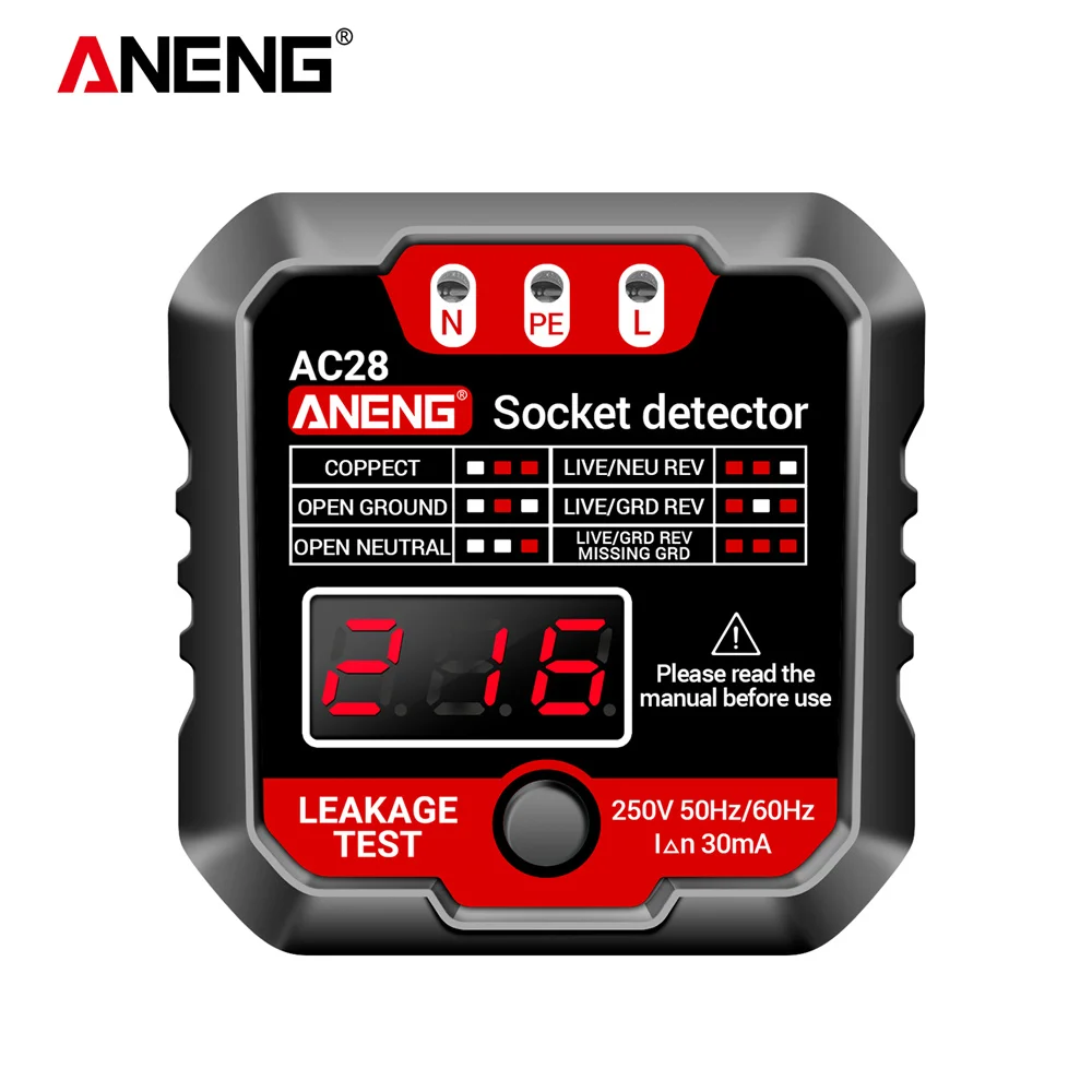 ANENG AC28 Socket Tester LCD Digital Display Test Power Socket US /EU Plug 50Hz/60Hz for Testing Power Socket / Leakage Switches