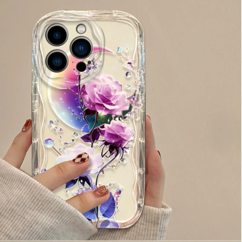 جميلة الزهور ثلاثية الأبعاد واضح قضية الهاتف آيفون 16 16E 15 14 13 12 11 برو ماكس X XS X S ماكس XR SE 2020 SE4 7 8 غطاء سيليكون