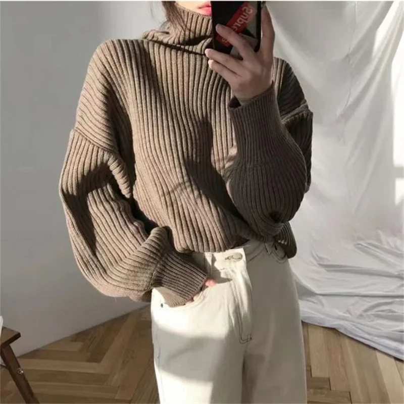 

New Fashion Thick Sweaters Oversize Turtleneck for Women Winter Warm Pullovers Knitted High Neck Oversized Sweater Female Tops