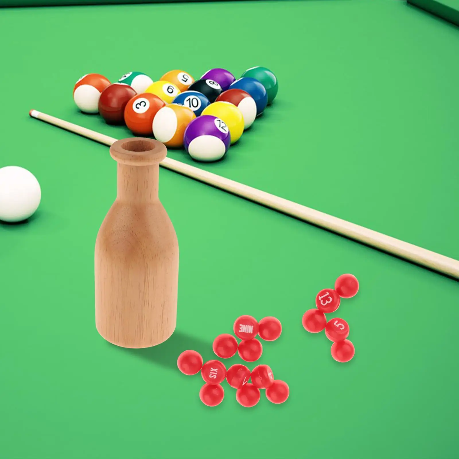 

Wooden Billiard Shaker Bottle Portable with Full Scoring Ball Set Table Game Accessory for Club or Home