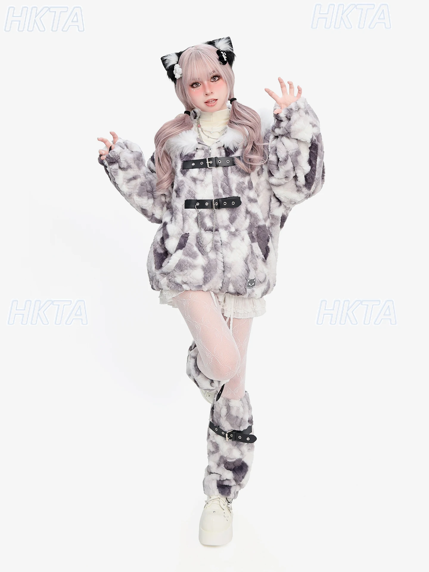 Goth Y2k Cos Plüsch Cartoon Gepolsterte Mäntel Weibliche Winter Neue Warme Punk Subkultur Lose Mit Kapuze Pelz Jacken Lange Strickjacke Frauen