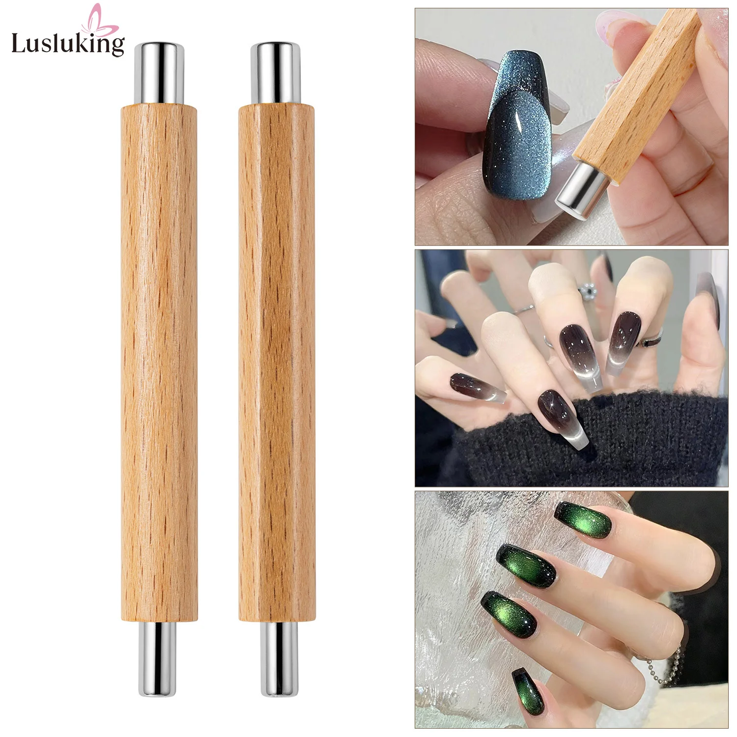 1pc Nail Art Nail Magnetische Stick Cat Eye Magnetische Staaf Houten Handvat Cilindrische UV Gel Magneet Gereedschap Double End Nail Design Tools