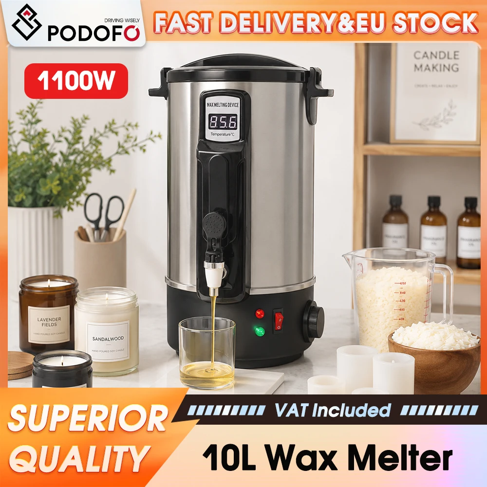 Podofo 1100W 10L Pot à cire de grande capacité pour la fabrication de bougies, contrôle numérique de la température, chauffage rapide, avec robinet de décharge, machine multifonctionnelle pour le versement de cire de soja et de paraffine, pour la production artisanale de cire à domicile