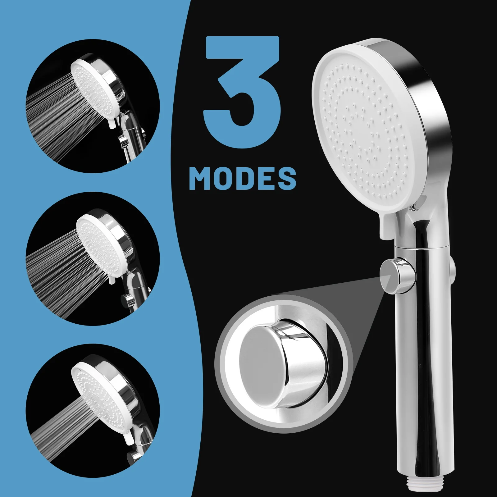 SAMODRA Handheld Shower Head High Pressure Boosting  Shower Head  Water Saving Adjustable 3 Spary Setting With ON/OFF Switch