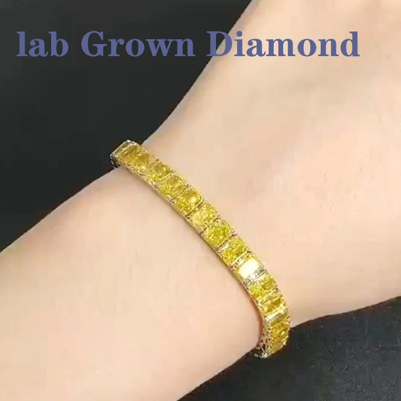 AEAW Bracelet Rdaint Shape Yellow Lab Grown Diamond Tennis Bracelet 14k White Gold Total 19Ctw VS-VVS Wedding For Lady