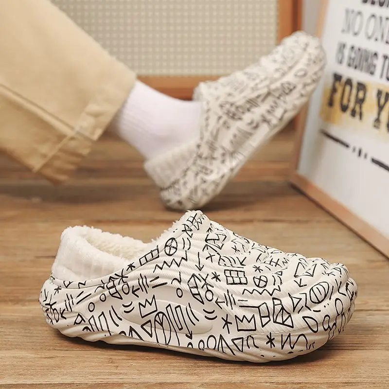 

Men's Slippers 2025 Thickened Fleece Lined Indoor Warmth Slippers Cozy Non Slip Cotton Shoes for Home Use