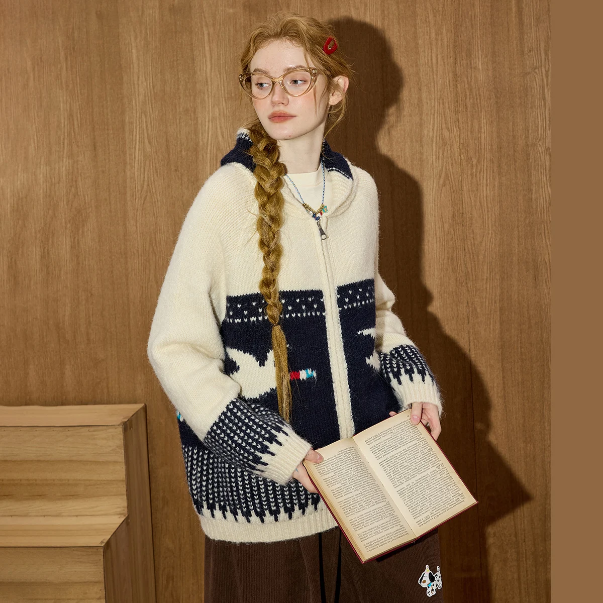 Cárdigan de Jacquard Preppy para mujer, chaqueta de punto Vintage, jersey de felpa suave, abrigo de estilo académico, ropa de descanso relajada, invierno 2025