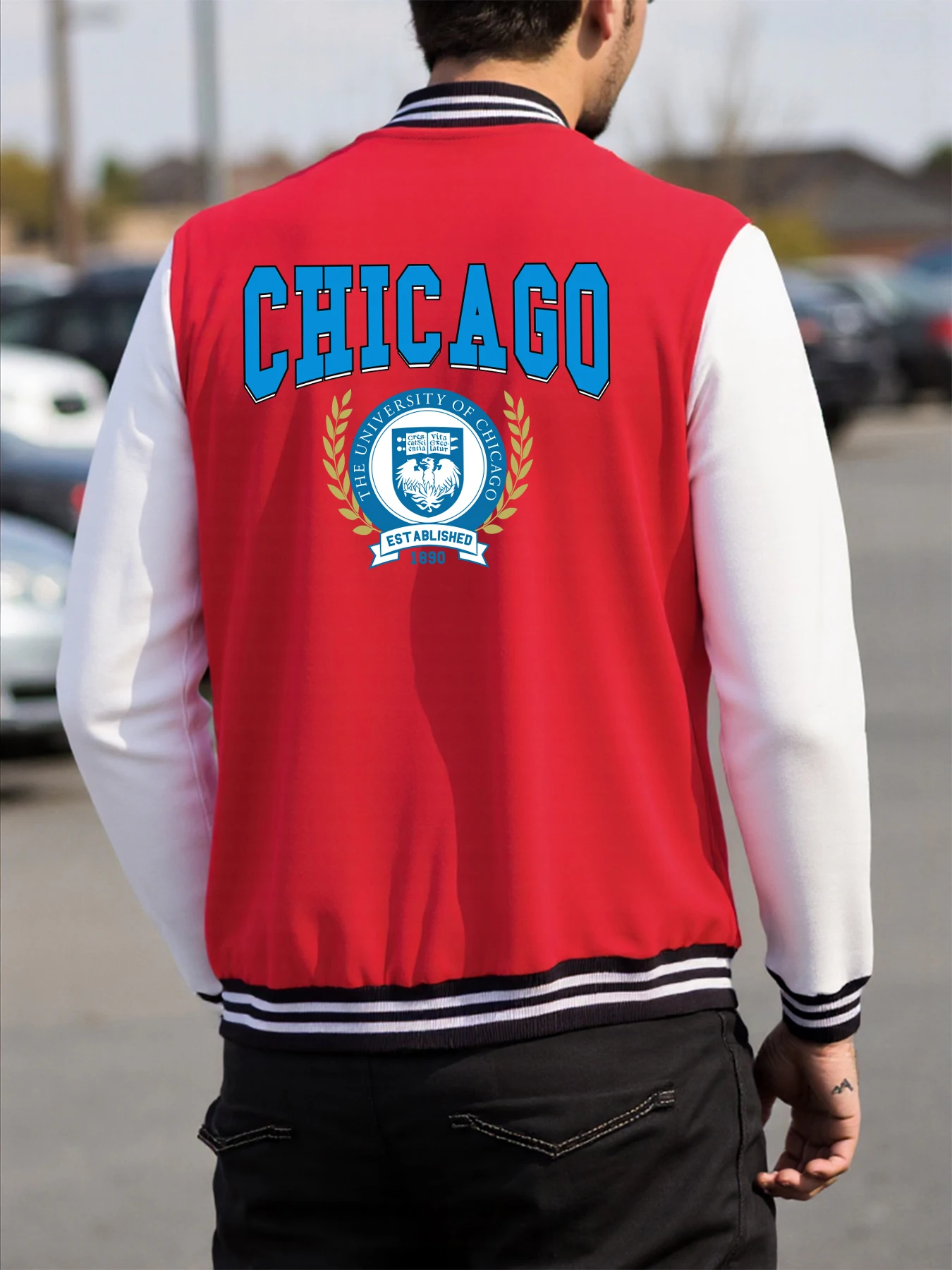 

The University Of Chicago Est Ablished 1890 Men Baseball Jersey Fashion Loose Top Trendy Pocket Jacket Autumn Clothes Unisex