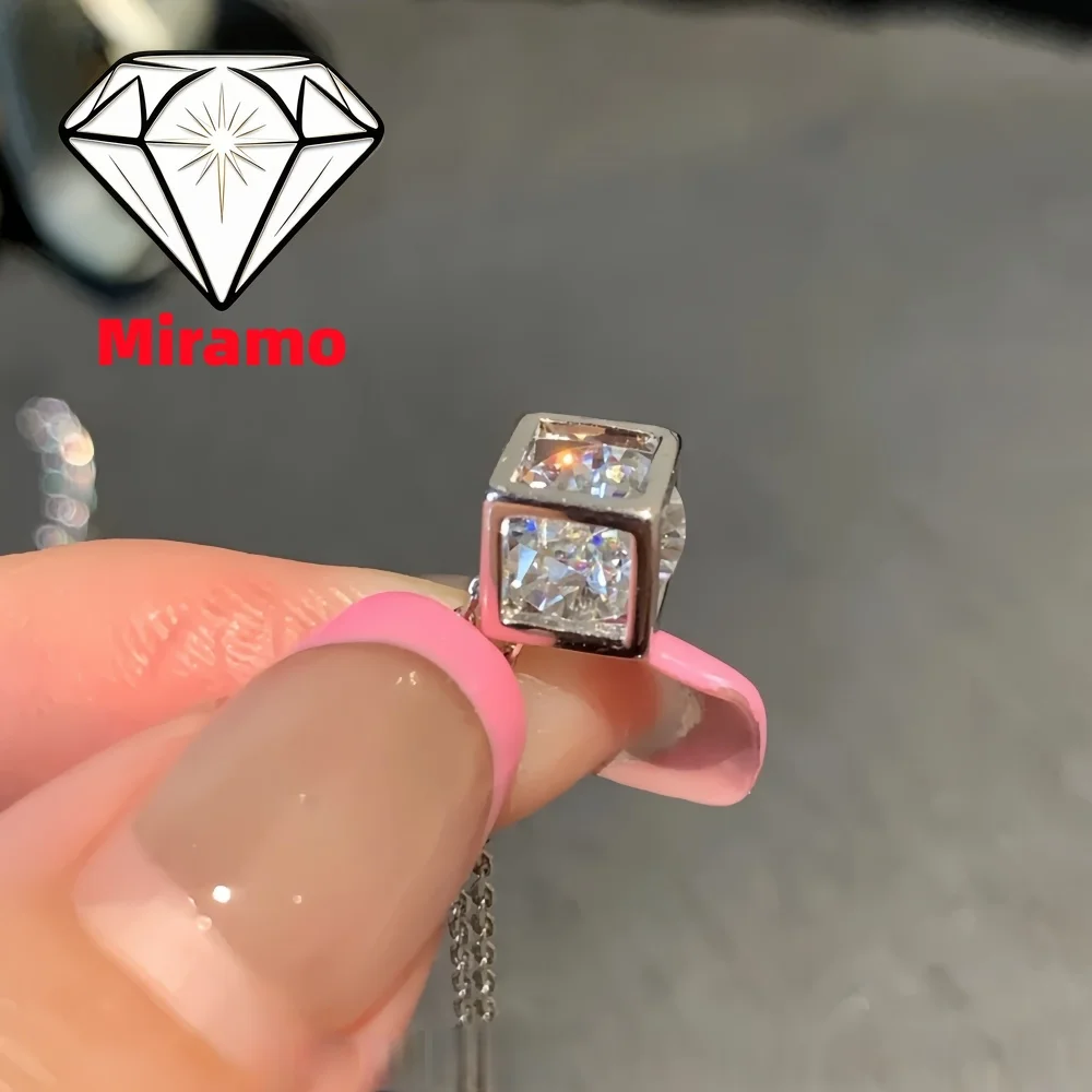 1CT Round Cut Moissanite Geometric Cube Necklace Hollow Square Shaped Diamond Pendant Women's S925 Sterling Silver Certificates