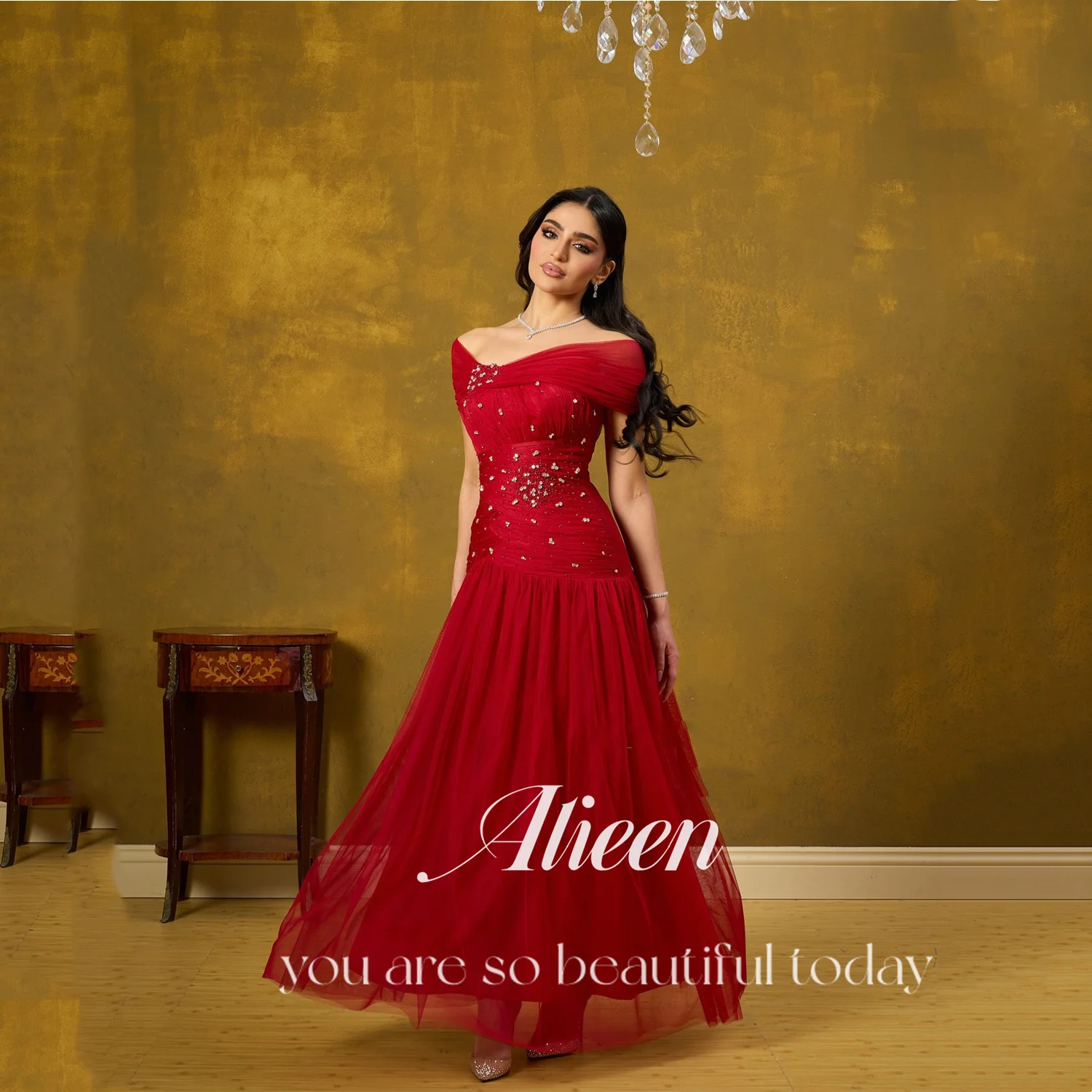 

Aileen Manual Luxurious Women's Evening Dresses 2025 Luxury Vestidos De Festa Off-shoulder فساتين سهرة Customized Red Dress Prom