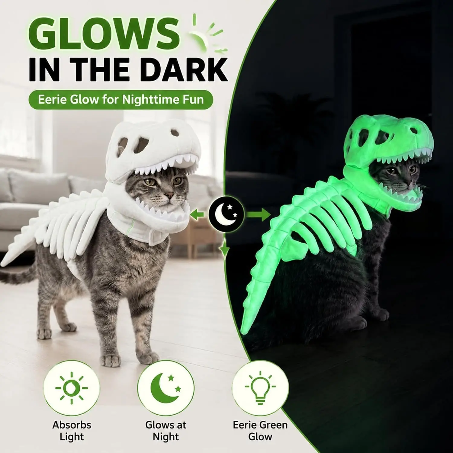 Halloween Lustiges Plüsch-Dinosaurier-Skelett Haustierkostüm Niedliche Kapuze Cosplay Festival Party Kleidung für kleine und mittelgroße Hunde, Katzen, Welpen, Kätzchen