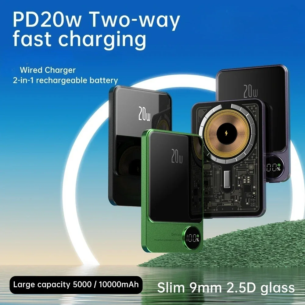 

10000mAh Thin Magnetic Wireless Power Bank 22.5W Type C Fast Charging Portable External Battery For iPhone Samsung Xiaomi Q9