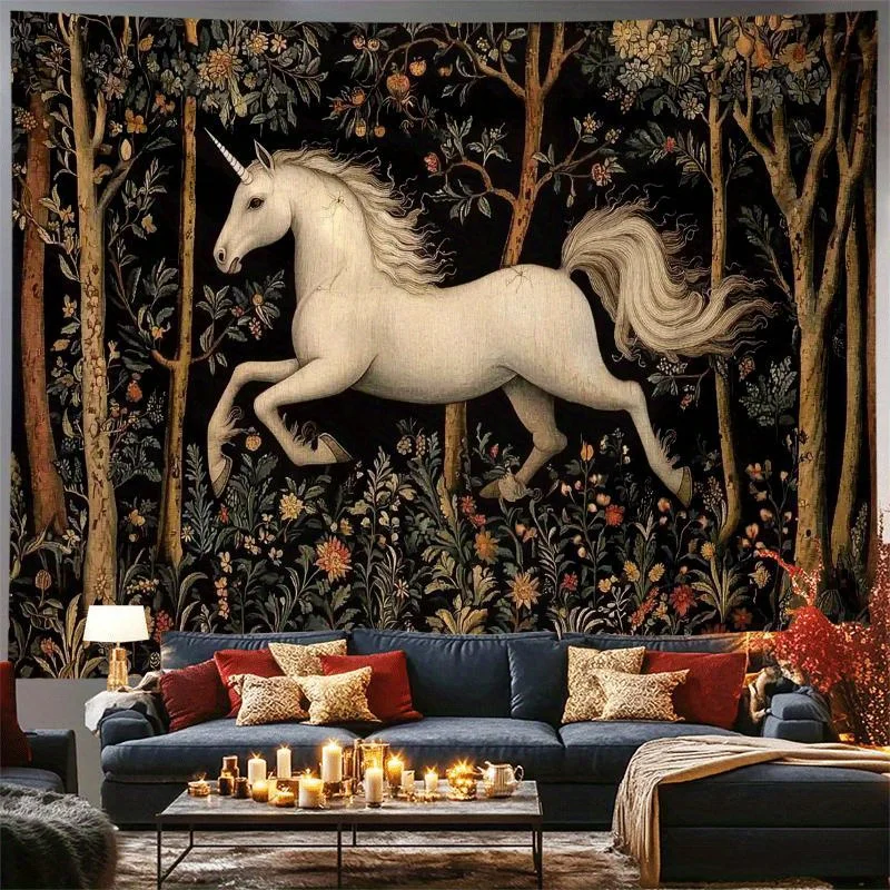 Unicorn Dream Forest Digital printing polyester wall hanging tapestry decorative Living room bedrooms Office background gift
