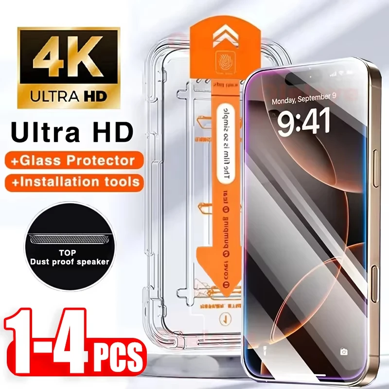 

1-4 шт. Защитное стекло HD Clear без пыли, легко устанавливаемое, для iPhone 17ProMax 17Air 16Pro 15Plus 17 16 15 14 13 12 11 Mini XS XR 16e