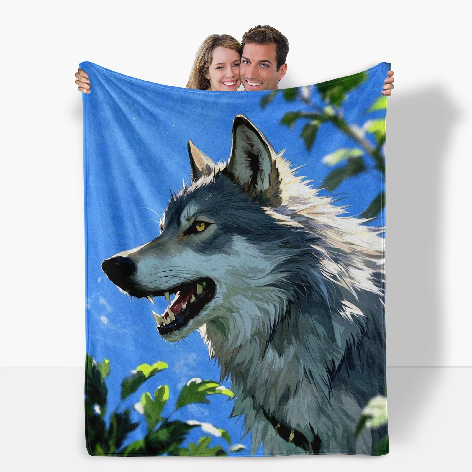 Vivid Cartoon Wolf Head Patterned Blanket Offers Warm Fun Experience Encouraging Kids To Get Close To Nature