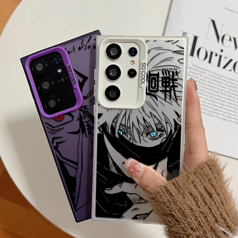 Jujutsu Kaisen Gojo Anime For Samsung Galaxy S24 23 22 21 20 Ultra Plus FE A55 A54 A52 Matte Colored Silver Phone Case