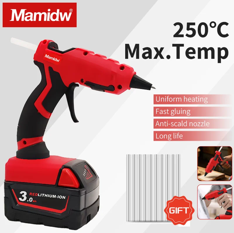 

Портативный беспроводной пистолет для горячего клея Mamidw для Milwaukee, аккумуляторные инструменты 18 В для художественных ремесел, ремонта своими руками с 30 шт. палочками для горячего клея