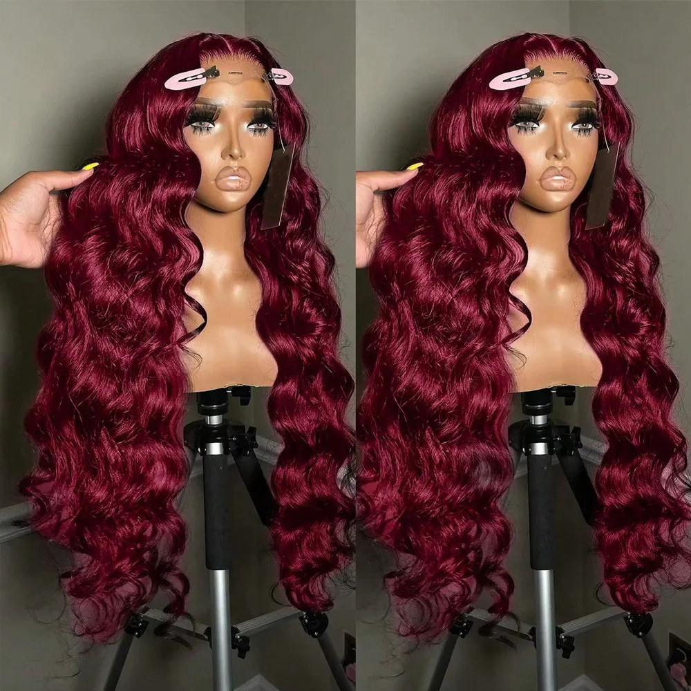 250% 13x4 HD Transparent 99J Burgundy Loose Wave Lace Front Wigs Deep