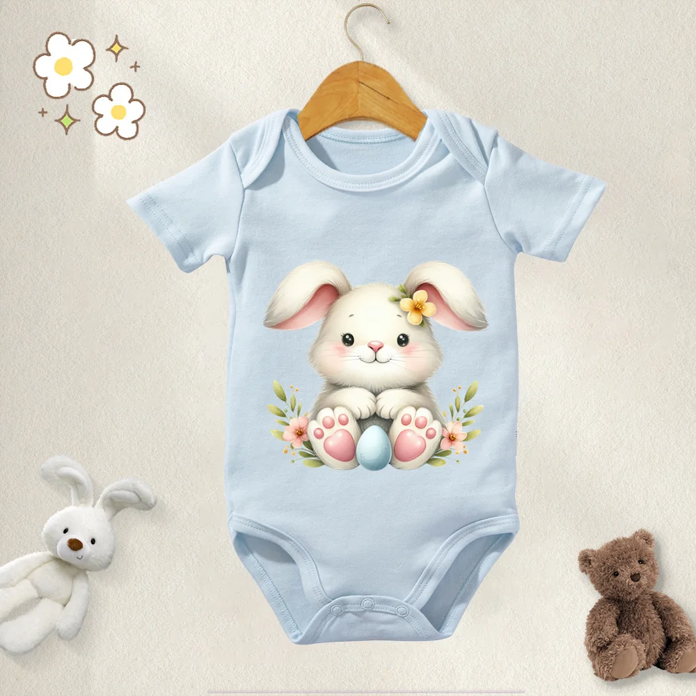 100% Cotton Baby Onesie Bodysuit Happy Easter Bunny Egg For 0 To 12 Months Newborn Short Sleeves Romper Onesies Baby Clothes