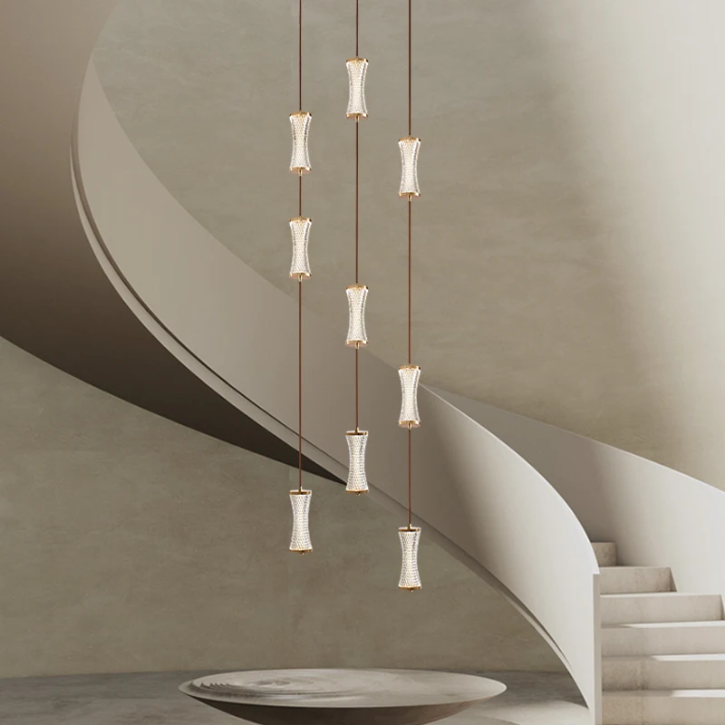 

Modern staircase long pendent lamp duplex building villa large chandelier Nordic atmosphere Loft Hotel Lobby hanging chandelier