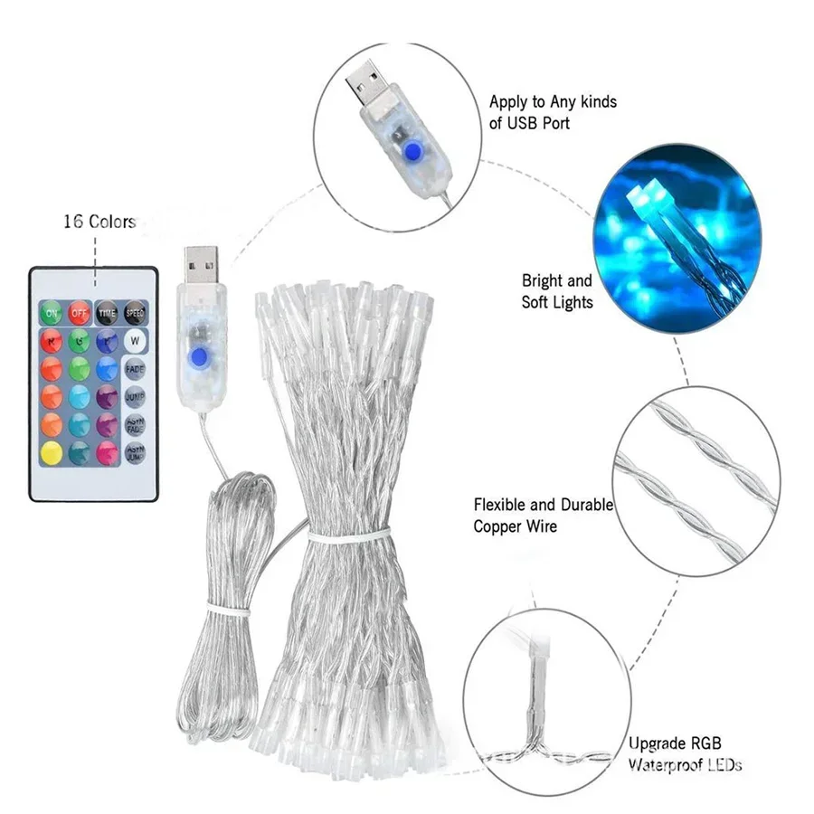 LED Christmas String Light 20M 200 Led RGB Changing Fairy Light Garland With Remote For Xmas Tree Wedding Party Holiday Decor